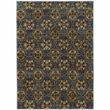 10' X 13' Blue and Gold Oriental Power Loom Area Rug - Homeroots - Flyclothing LLC