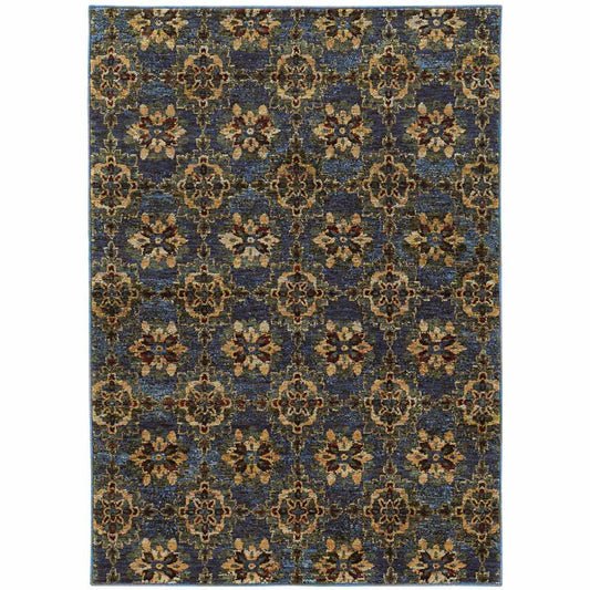 10' X 13' Blue and Gold Oriental Power Loom Area Rug - Homeroots - Flyclothing LLC