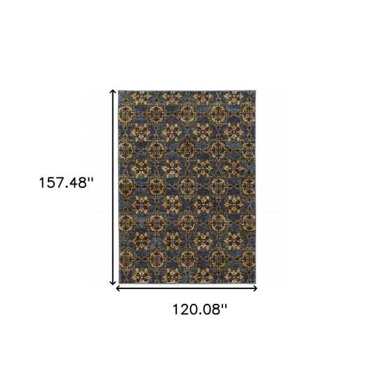 10' X 13' Blue and Gold Oriental Power Loom Area Rug - Homeroots - Flyclothing LLC