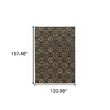 10' X 13' Blue and Gold Oriental Power Loom Area Rug