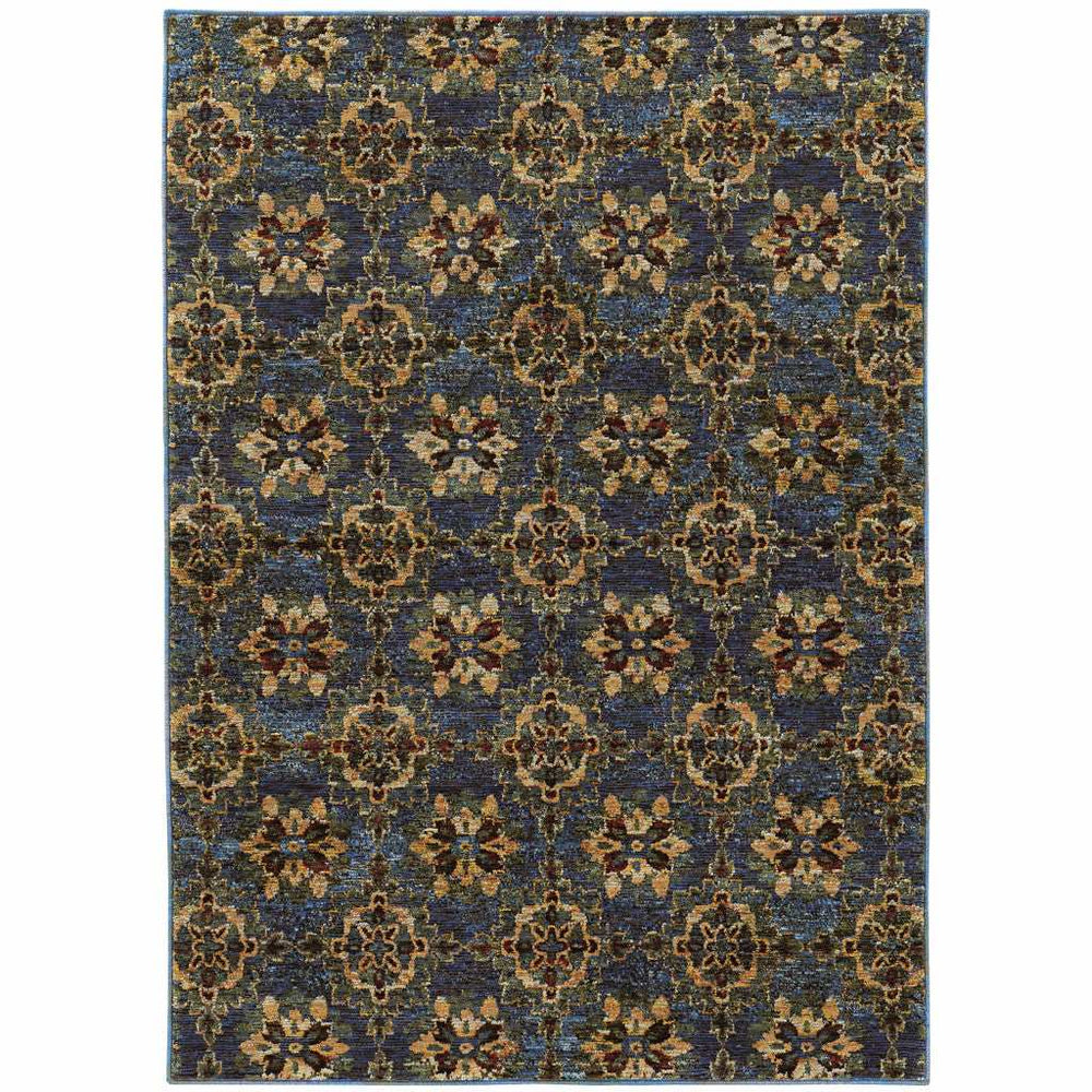 2' X 3' Blue and Gold Oriental Power Loom Area Rug - Homeroots - Flyclothing LLC