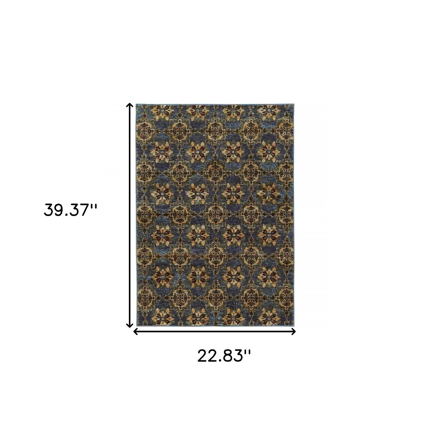 2' X 3' Blue and Gold Oriental Power Loom Area Rug - Homeroots - Flyclothing LLC