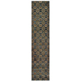12' Runner Blue and Gold Oriental Power Loom Runner Rug