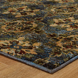 12' Runner Blue and Gold Oriental Power Loom Runner Rug - Homeroots