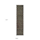 12' Runner Blue and Gold Oriental Power Loom Runner Rug