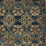 12' Runner Blue and Gold Oriental Power Loom Runner Rug - Homeroots