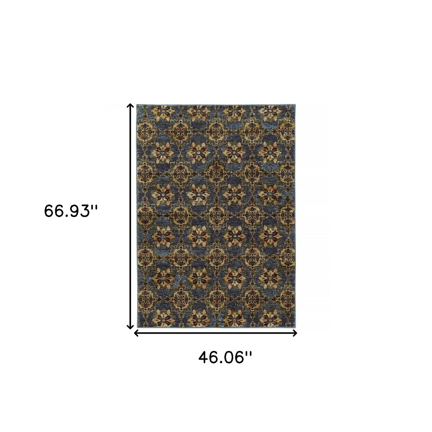 3' X 5' Blue and Gold Oriental Power Loom Area Rug - Homeroots - Flyclothing LLC