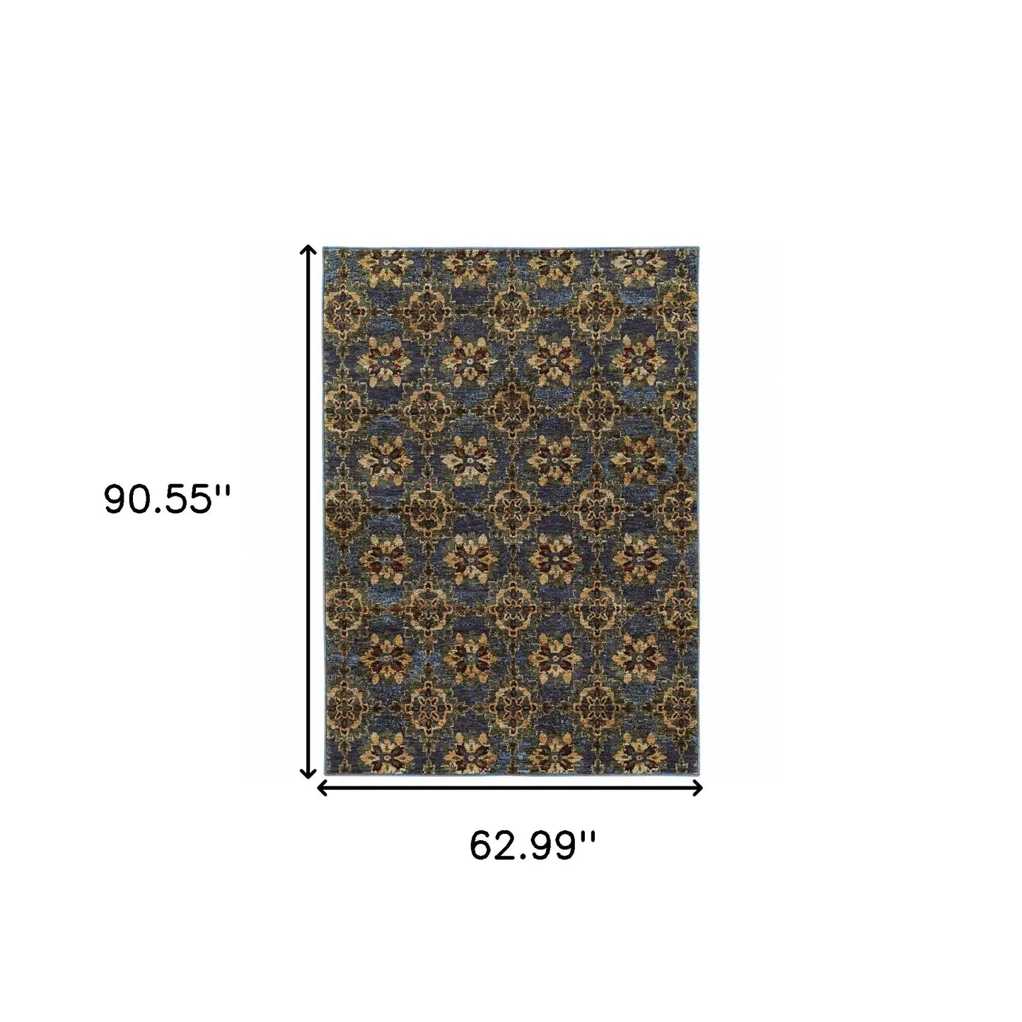 5' X 7' Blue and Gold Oriental Power Loom Area Rug - Homeroots - Flyclothing LLC