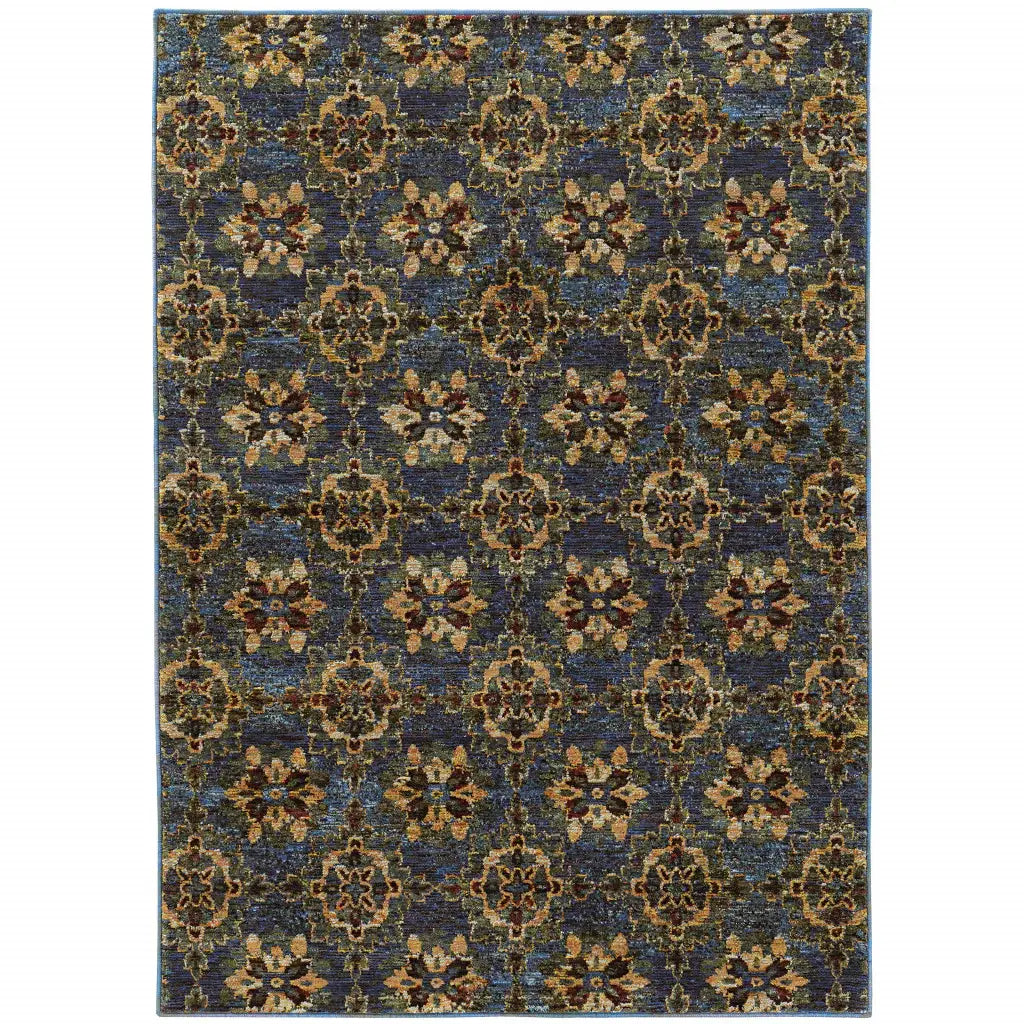7' X 10' Blue and Gold Oriental Power Loom Area Rug - Homeroots - Flyclothing LLC