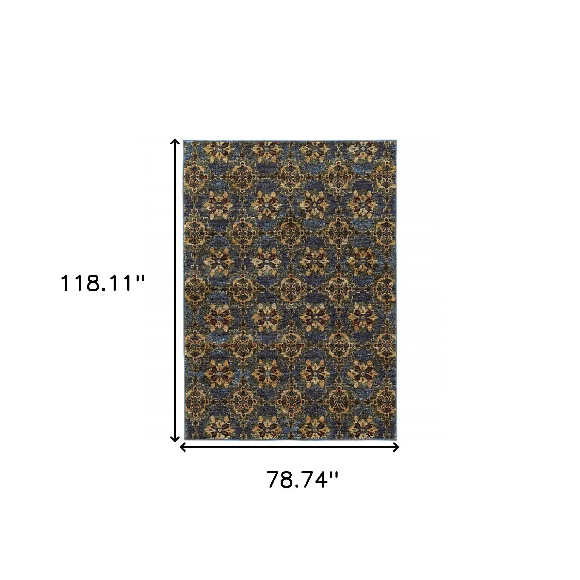 7' X 10' Blue and Gold Oriental Power Loom Area Rug - Homeroots - Flyclothing LLC