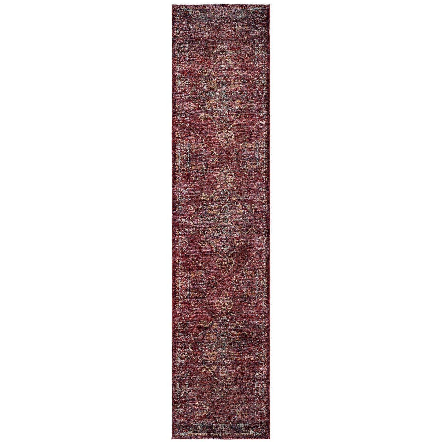 12' Runner Red and Gold Oriental Power Loom Runner Rug - Homeroots - Flyclothing LLC