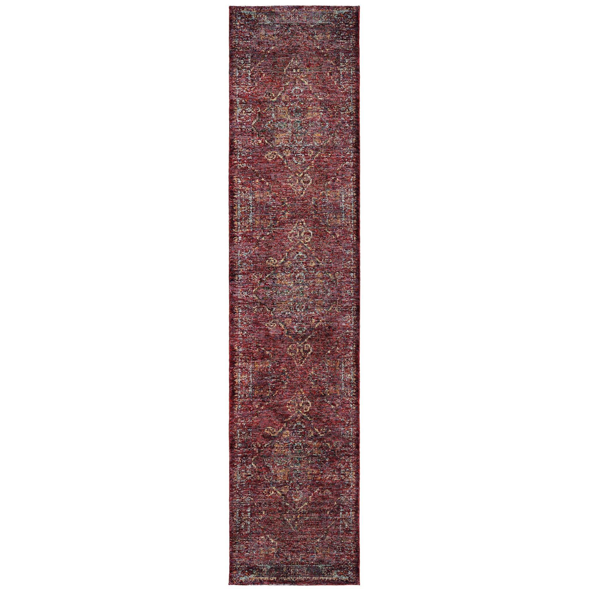 12' Runner Red and Gold Oriental Power Loom Runner Rug - Homeroots - Flyclothing LLC