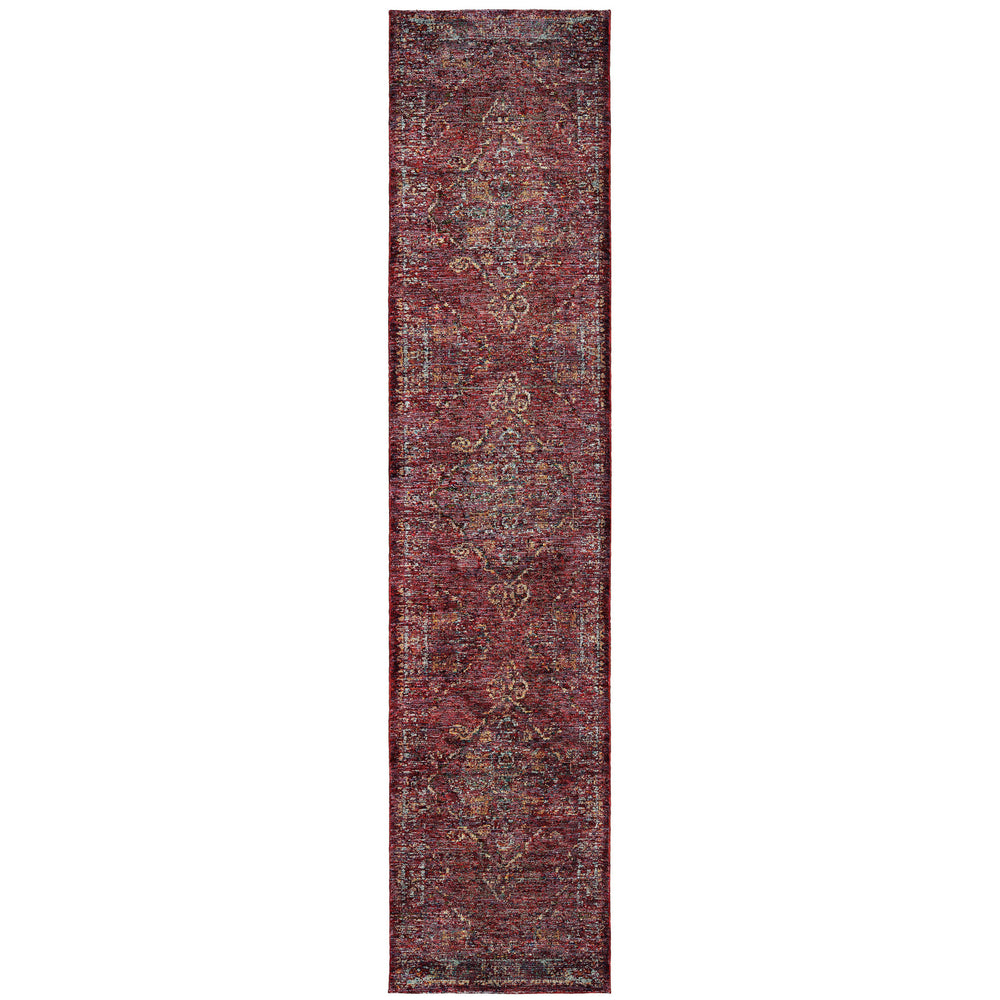 12' Runner Red and Gold Oriental Power Loom Runner Rug - Homeroots