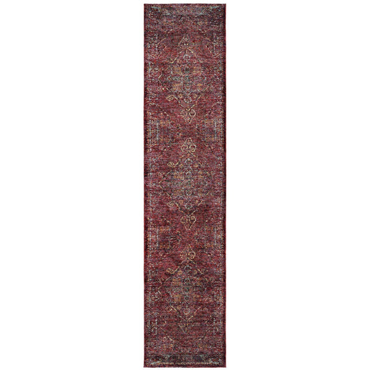 12' Runner Red and Gold Oriental Power Loom Runner Rug - Homeroots - Flyclothing LLC