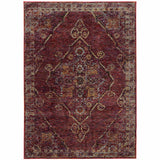 3' X 5' Red and Gold Oriental Power Loom Area Rug - Homeroots