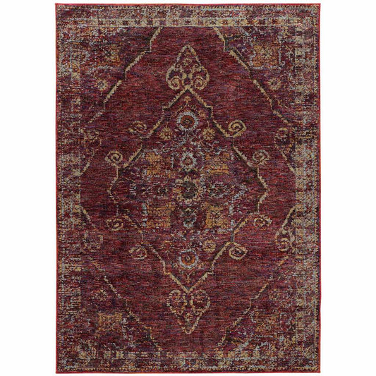 8' X 11' Red and Gold Oriental Power Loom Area Rug - Homeroots - Flyclothing LLC