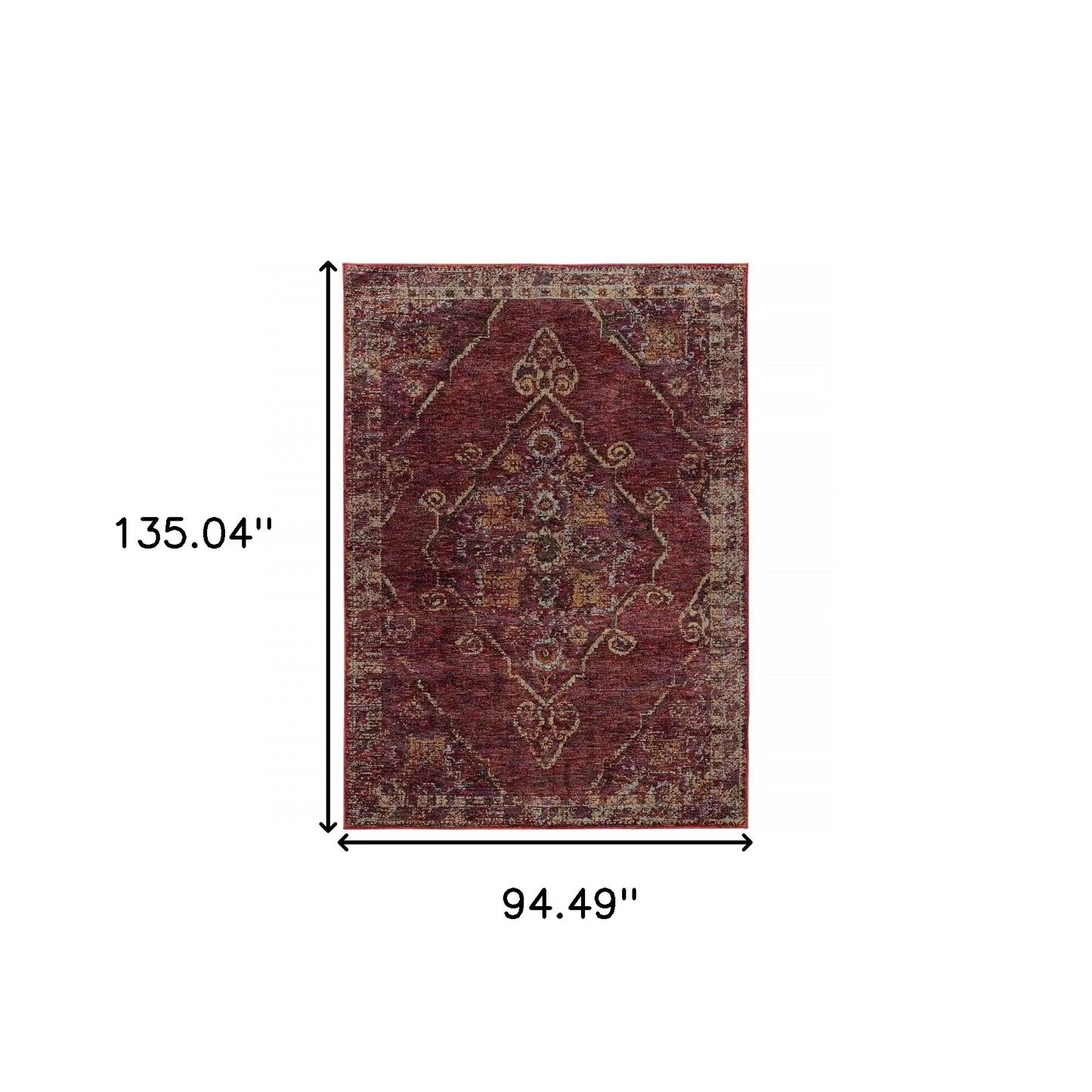 8' X 11' Red and Gold Oriental Power Loom Area Rug - Homeroots - Flyclothing LLC