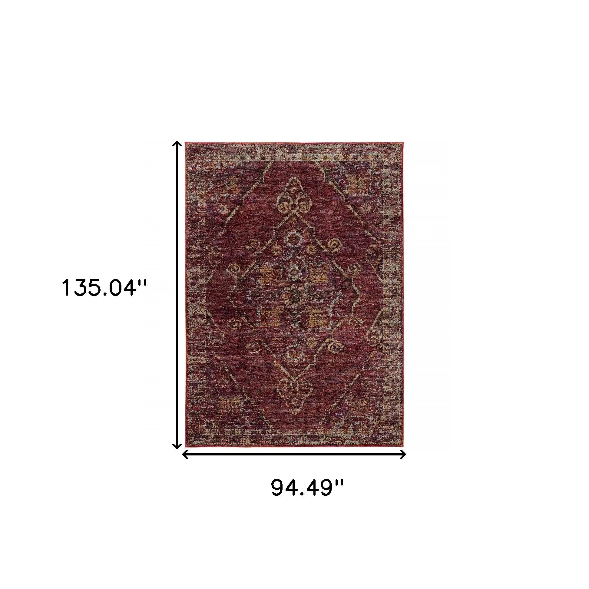 8' X 11' Red and Gold Oriental Power Loom Area Rug - Homeroots - Flyclothing LLC