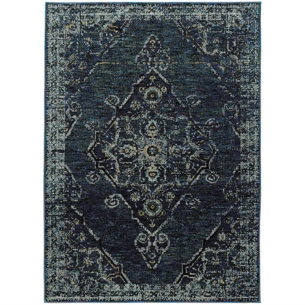 10' X 13' Blue and Ivory Oriental Power Loom Area Rug - Homeroots - Flyclothing LLC