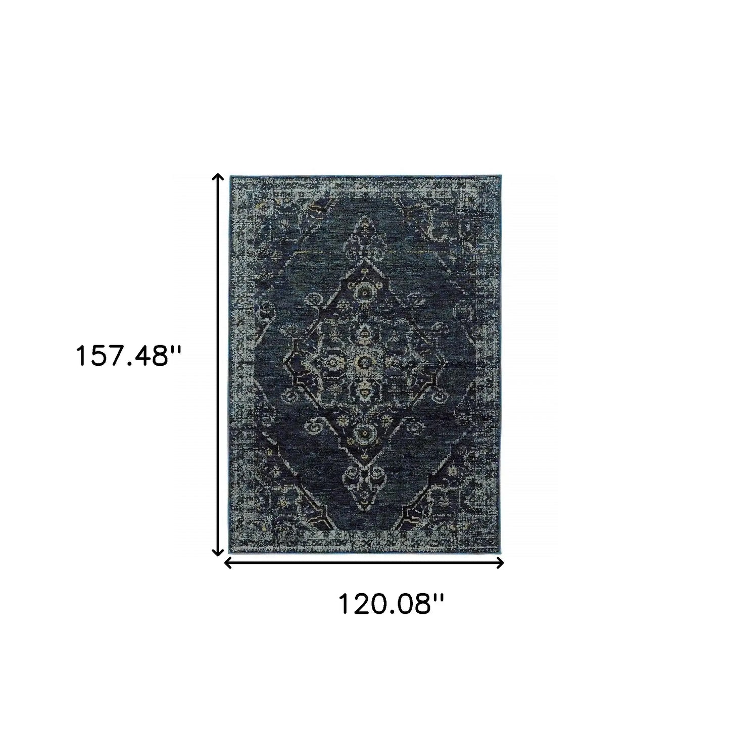 10' X 13' Blue and Ivory Oriental Power Loom Area Rug - Homeroots - Flyclothing LLC