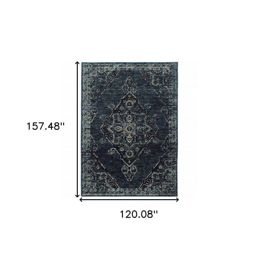 10' X 13' Blue and Ivory Oriental Power Loom Area Rug - Homeroots - Flyclothing LLC