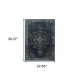 2' X 3' Blue and Ivory Oriental Power Loom Area Rug - Homeroots - Flyclothing LLC