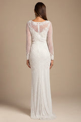 High Neck, Long Sleeve Beaded Wedding Gown | Lara 51004