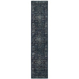 12' Runner Blue and Brown Oriental Power Loom Runner Rug - Homeroots