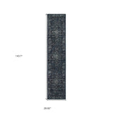 12' Runner Blue and Brown Oriental Power Loom Runner Rug - Homeroots