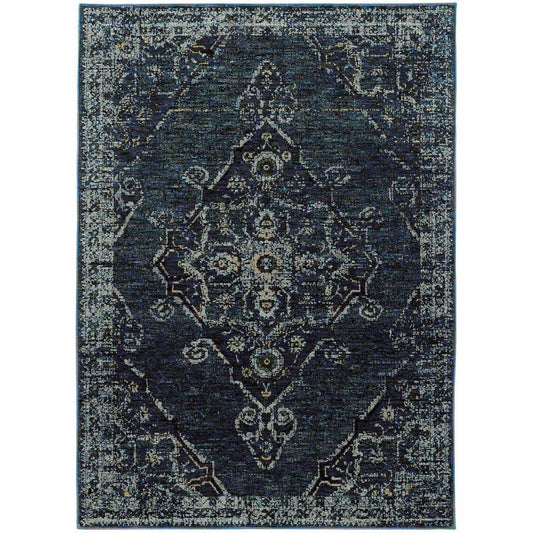 3' X 5' Blue and Ivory Oriental Power Loom Area Rug - Homeroots - Flyclothing LLC