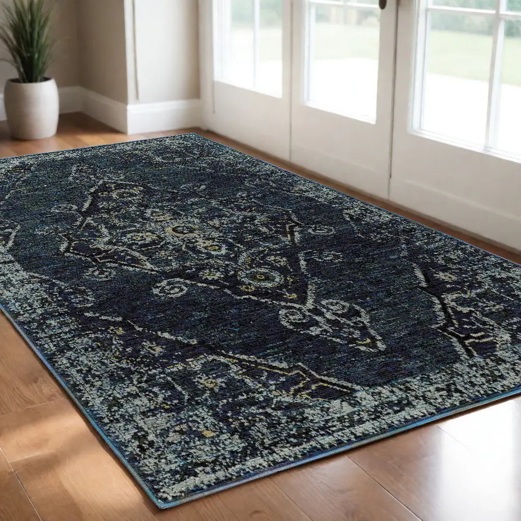 3' X 5' Blue and Ivory Oriental Power Loom Area Rug - Homeroots - Flyclothing LLC
