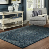 5' X 7' Blue and Black Oriental Power Loom Area Rug - Homeroots - Flyclothing LLC
