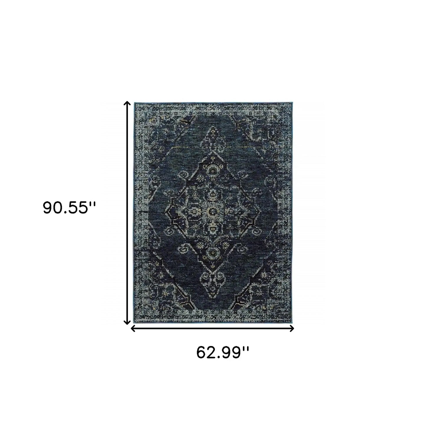 5' X 7' Blue and Black Oriental Power Loom Area Rug - Homeroots - Flyclothing LLC