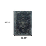 5' X 7' Blue and Black Oriental Power Loom Area Rug - Homeroots - Flyclothing LLC