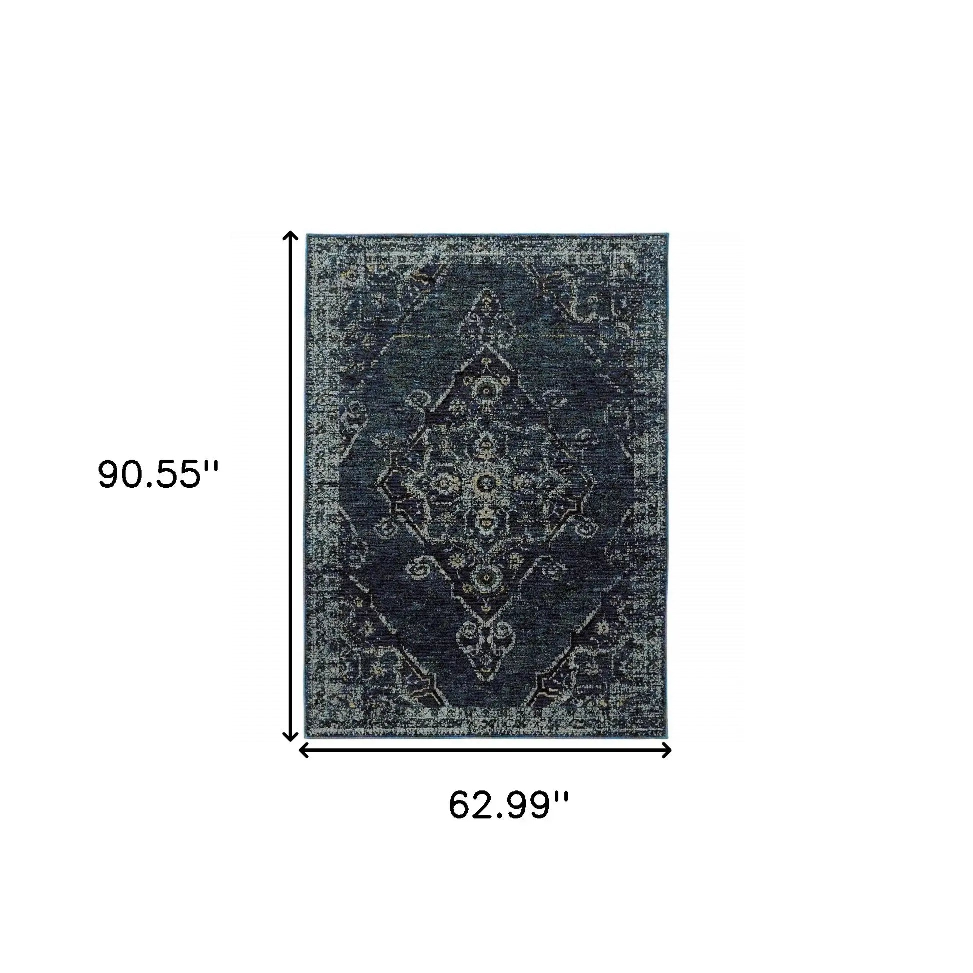 5' X 7' Blue and Black Oriental Power Loom Area Rug - Homeroots - Flyclothing LLC