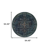 8' Blue and Black Round Oriental Power Loom Area Rug - Homeroots - Flyclothing LLC