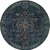 8' Blue and Black Round Oriental Power Loom Area Rug - Homeroots - Flyclothing LLC