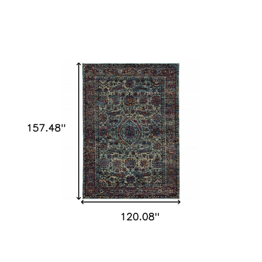 10' X 13' Blue Green Oriental Power Loom Area Rug - Homeroots - Flyclothing LLC