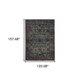 10' X 13' Blue Green Oriental Power Loom Area Rug - Homeroots