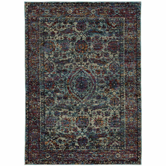 2' X 3' Blue and Purple Oriental Power Loom Area Rug - Homeroots - Flyclothing LLC