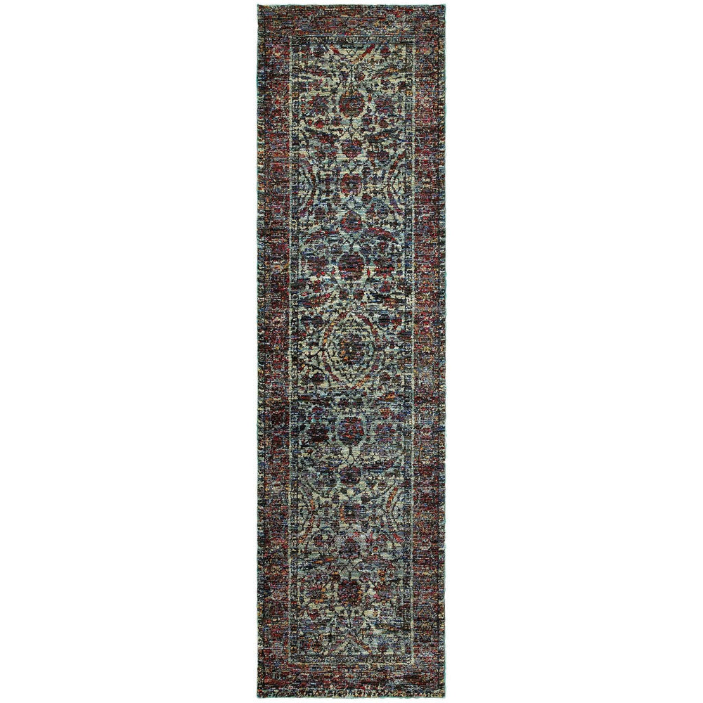 8' Runner Blue and Purple Oriental Power Loom Runner Rug - Homeroots - Flyclothing LLC
