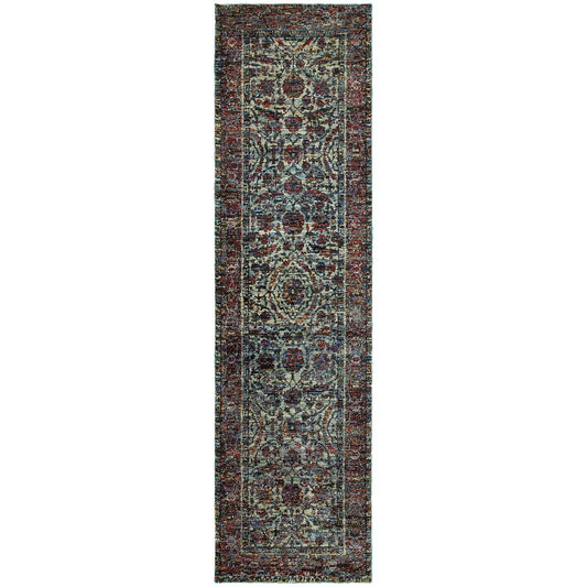 8' Runner Blue and Purple Oriental Power Loom Runner Rug - Homeroots - Flyclothing LLC