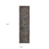 8' Runner Blue and Purple Oriental Power Loom Runner Rug