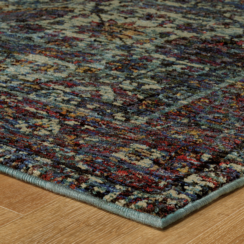 7' X 10' Blue and Purple Oriental Power Loom Area Rug