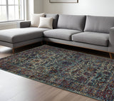 7' X 10' Blue and Purple Oriental Power Loom Area Rug