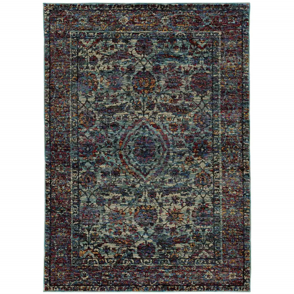 8' X 11' Blue and Purple Oriental Power Loom Area Rug - Homeroots - Flyclothing LLC