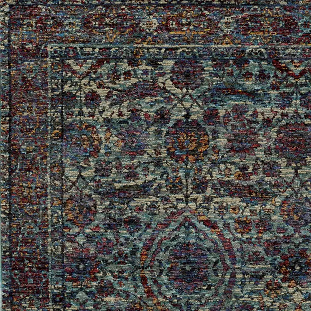 8' X 11' Blue and Purple Oriental Power Loom Area Rug - Homeroots - Flyclothing LLC