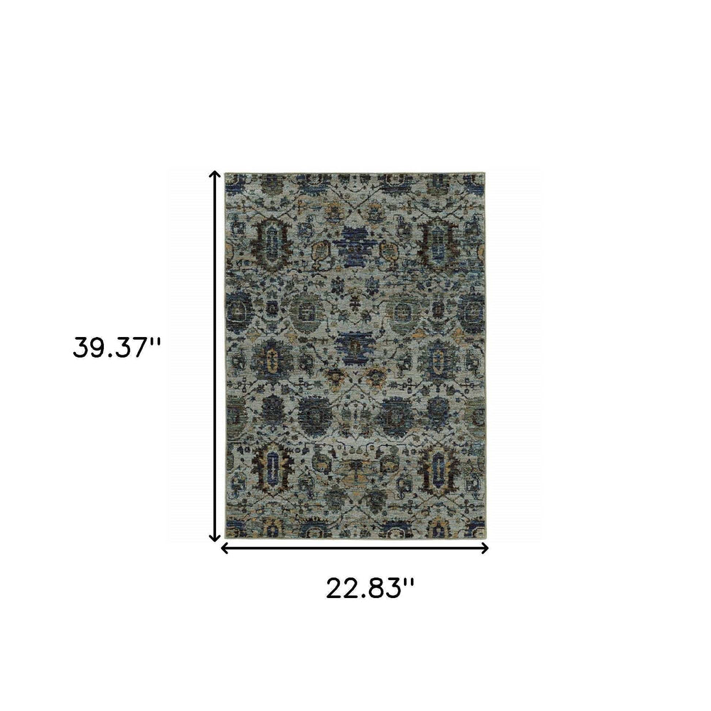 2' X 3' Blue Green Oriental Power Loom Area Rug - Homeroots - Flyclothing LLC