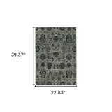 2' X 3' Blue Green Oriental Power Loom Area Rug