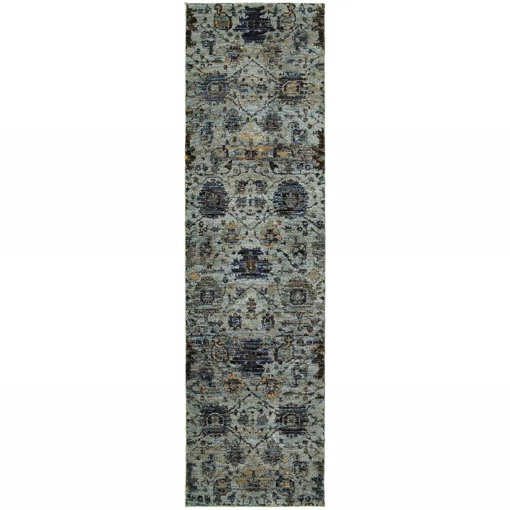 8' Runner Blue Green Oriental Power Loom Runner Rug - Homeroots - Flyclothing LLC